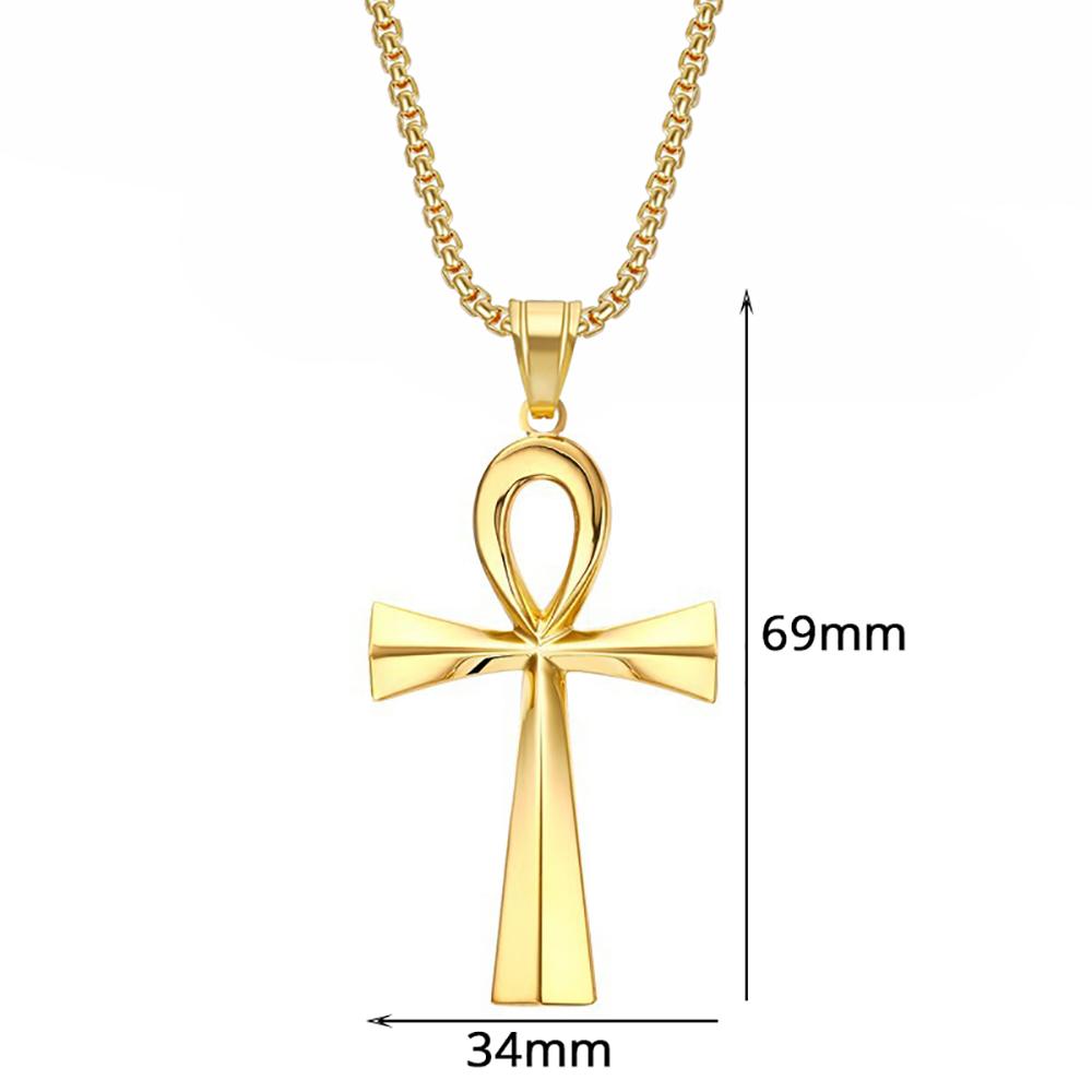 Ancient Egypt Ankh Cross Charm Pendant Gold Silver Color Stainless Steel Amulet Necklaces For Women Men Egyptian Jewelry Gifts