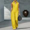 Women's Stand Collar Sleeveless Loose Fit Jumpsuit with Zipper Front and Stitching for Casual Wear