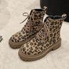 Women Leopard Print Thick Sole Martin Boots Fall Winter Lace Up Fashion Comfortable