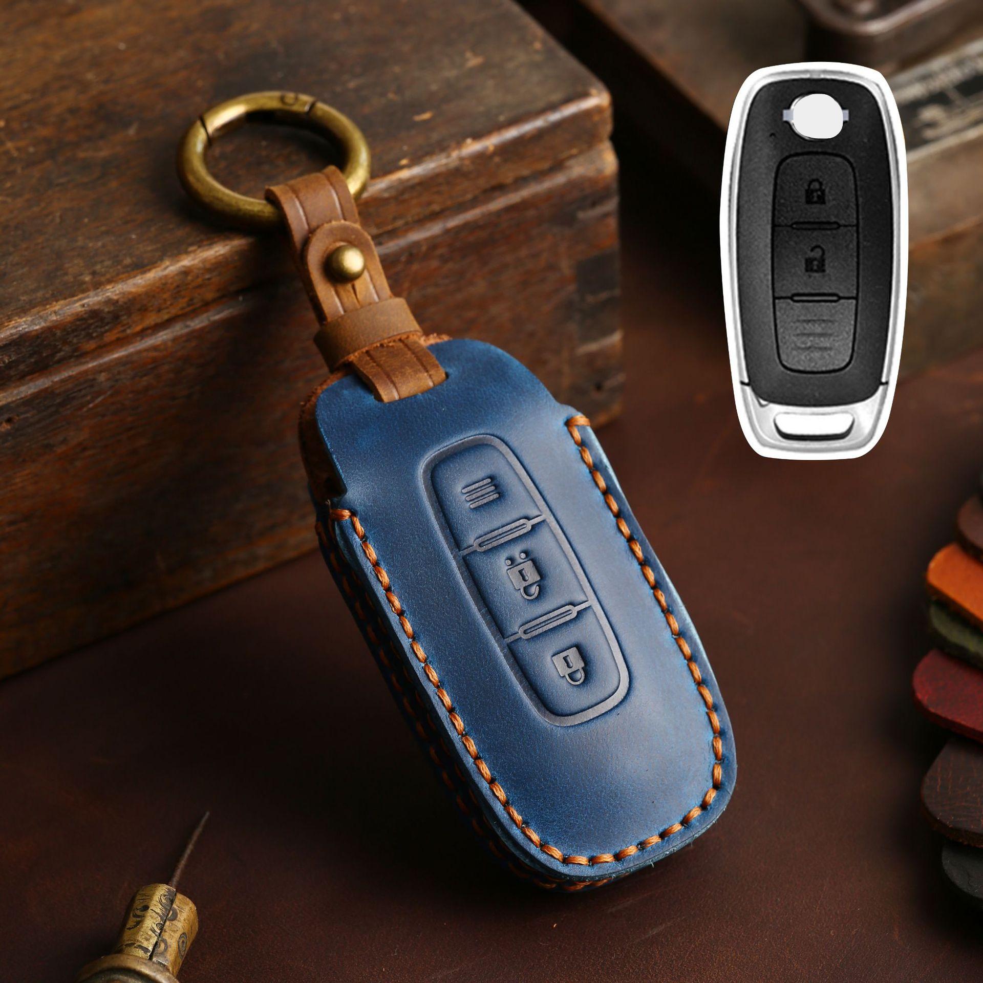 

For Nissan X-Trail T33 Serena Rouge Kicks Pathfinder Ariya Rogue Versa Accessories Leather Car Key Fob Case Cover