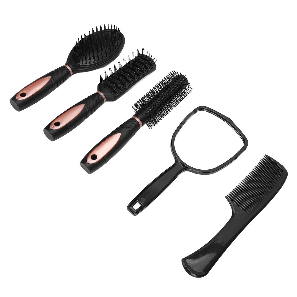 5PCS Hair Brush Set Paddle Hair Brush Detangle Massage Styling Comb Mirror And Holder Stand Set