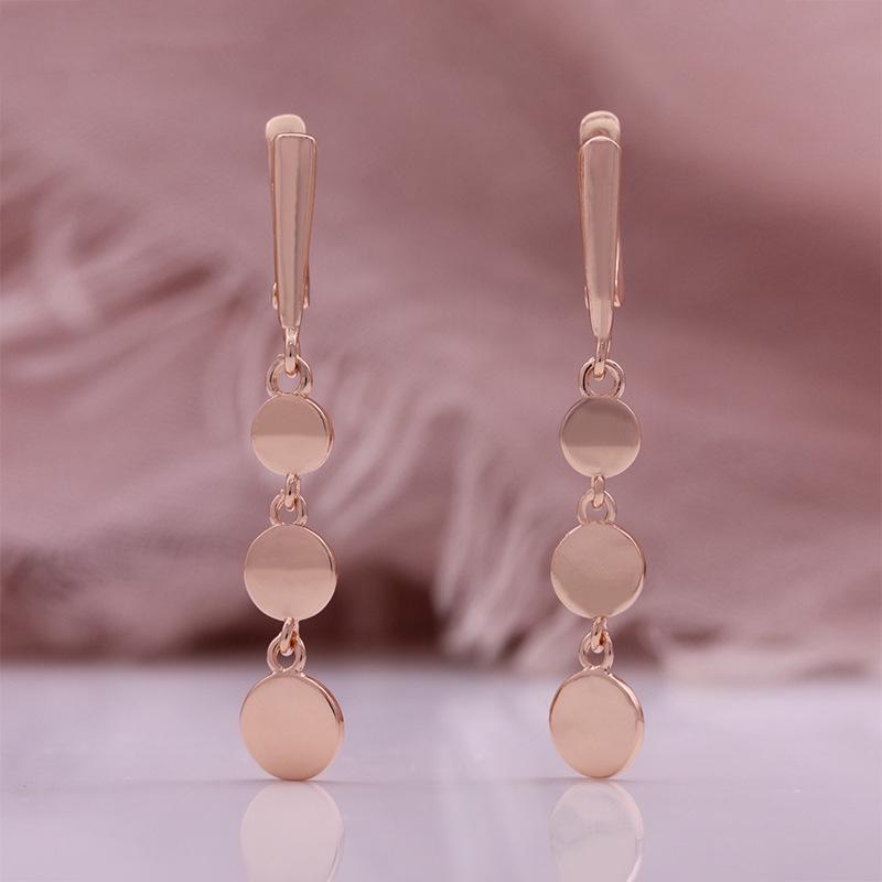 Fashion Drop Earrings Rose Gold Color Round Flat Shape Copper Earrings for Friend Jewelry Gift