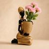 Artistic African Woman Bust with Open Bowl Resin Vase for Vanity Table Entryway