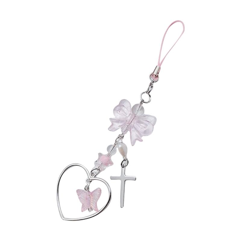 Bowknot Heart Cross Flower Phone Charm Straps Keys Hanging Pendants Bag Decor