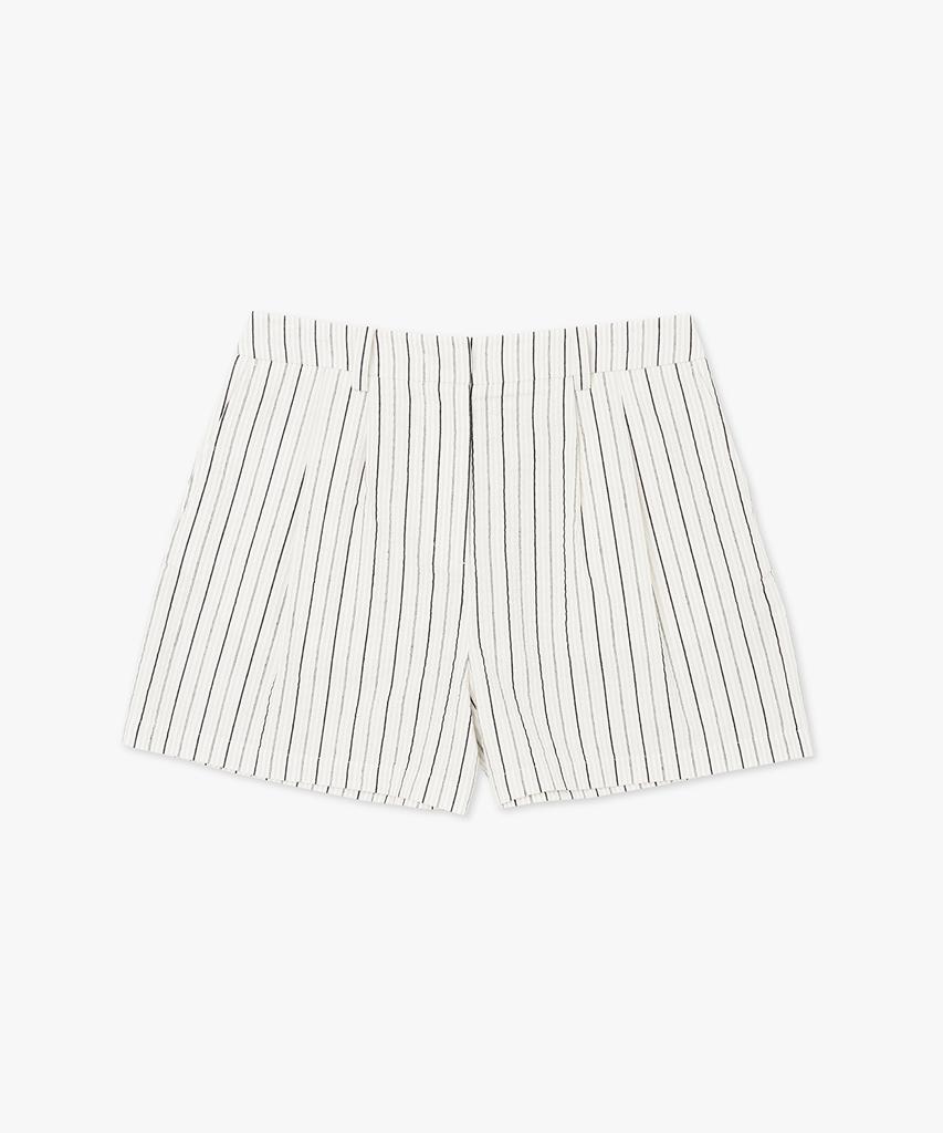 Plack Woman Striped Tuck Detail Shorts White