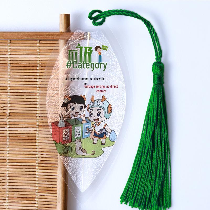 Creative Leaf Vein Bookmark for Students – Eco-Friendly Stationery with Trash Sorting Message