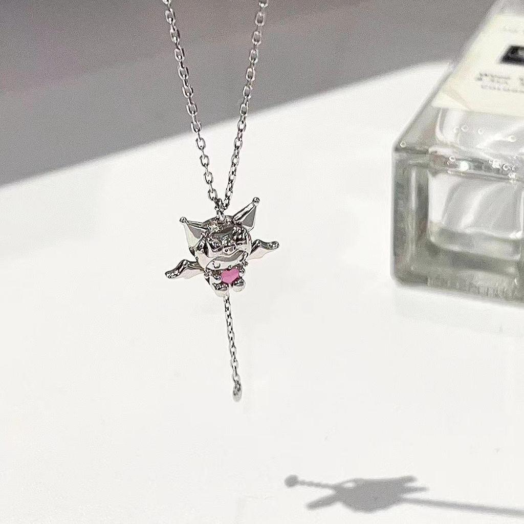 Sanrio Kuromi Náhrdelník Srdce Kupida Postříbřený - Roztomilý Kreslený Dárek pro Ženy a Přítelkyně