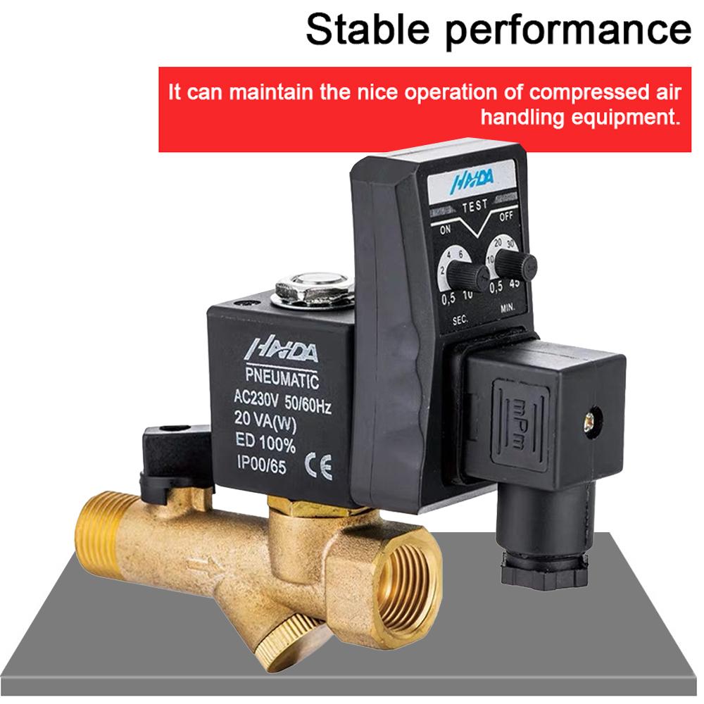 Supapă de scurgere electronică de 12 inchi, alamă, automată, temporizată, supapă de evacuare a condensului, unidirecțională în 2 căi