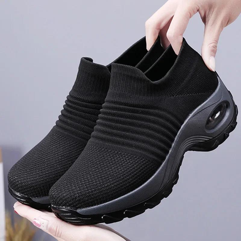 Women's Shoes Breathable Women's Sneakers Comfortable Thick Soled Tennis Sliding Sleeve Walking Shoes Anti Slip Running Shoes