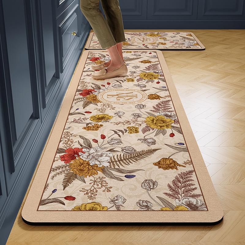 Carpet for Kitchen Floor Mat Pvc Leather Waterproof Non-slip Foot Mats Oil-proof Long Rug Spring Flower Home Decoration Rugs