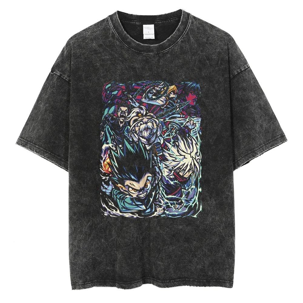 

Hunter x Hunter Gon Freecss Double-Pose Fire Print Vintage Washed Oversized Anime Streetwear Women And Men T-Shirt XXXL