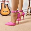 Aphixta 2cm Crystals Belt Buckle Super 12cm High Stiletto Heels Ankle Strap Sandals Women Pointed Toe Heels Shoes Plus Size 50