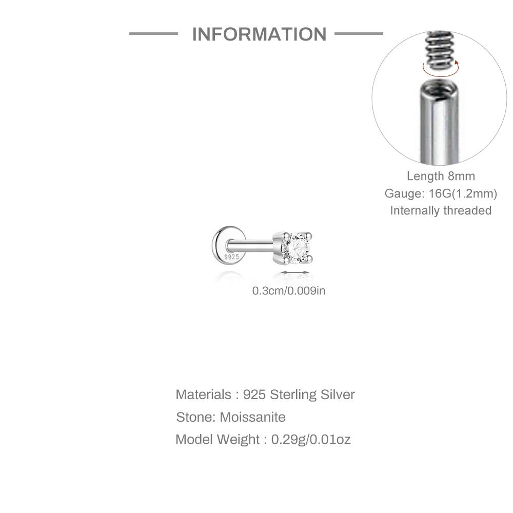 AIDE 925 Silver 1PC Mini Moissanite Four-Claw Screw Stud Earrings Casual Design DIY INS Ear Studs For Lady Jewelry