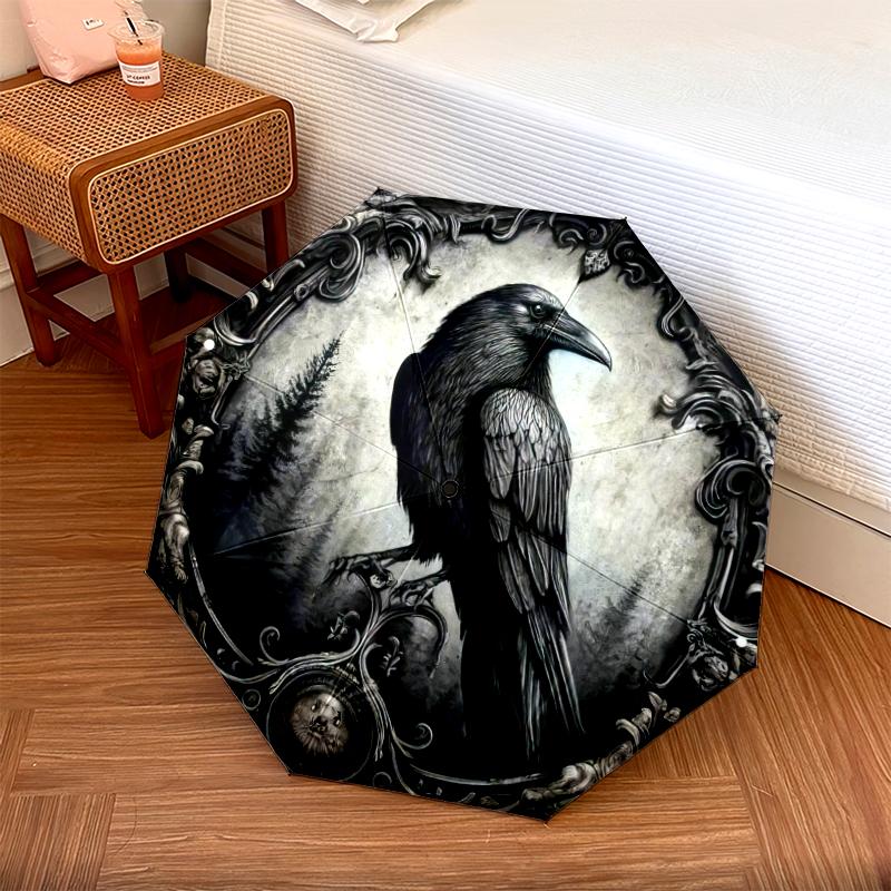 1PC Crow Raven Skull Umbrella Portable Folding Umbrella Iron Frame Hole Bone Structure Outdoor Home Umbrella
