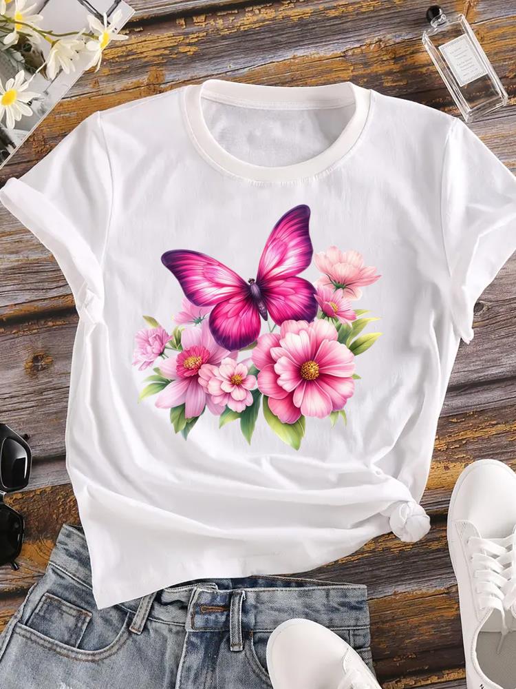 (Asian Size) Sweet Butterfly 90s Trend Printed Female Clothing Women Tee Lady  T Shirt  Casual Fashion Top Graphic Short Sleeve T-shirts