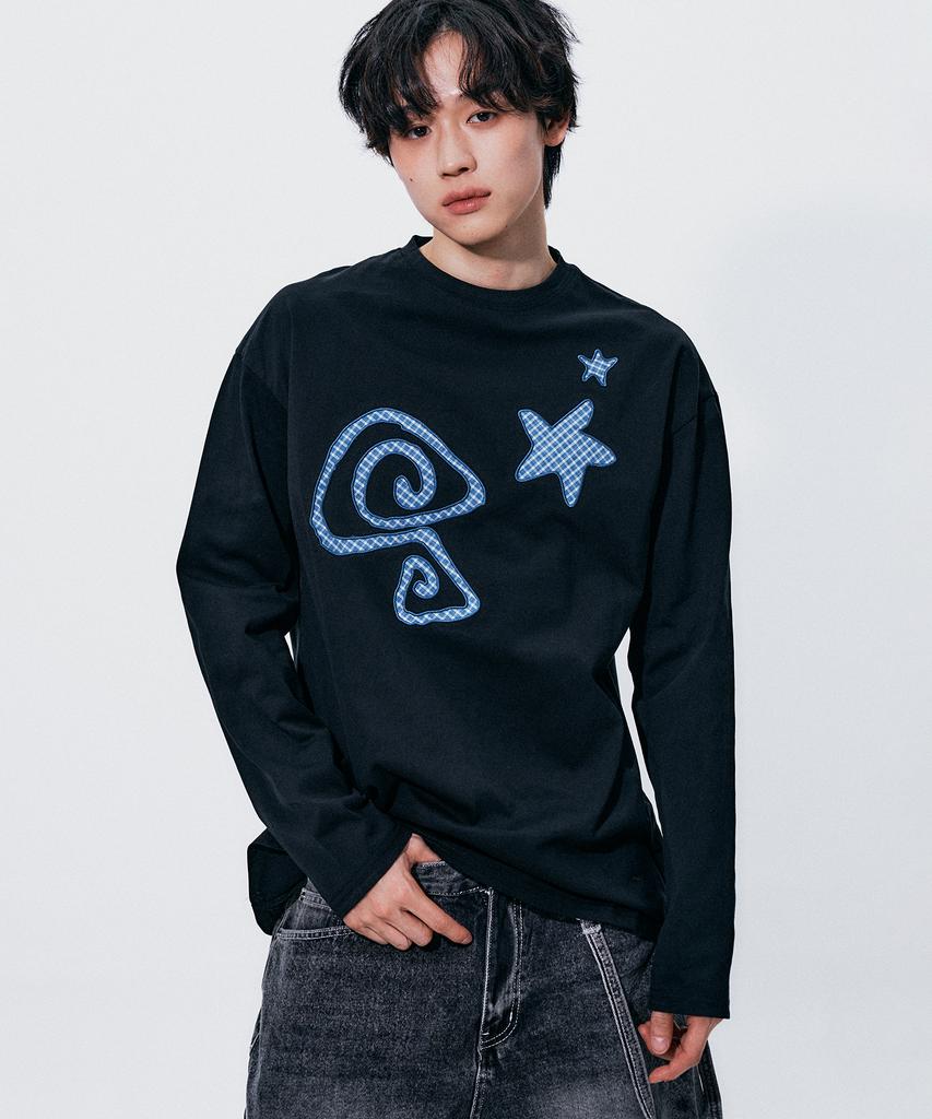 SOMEPLACE MAN Multi Basic Applique Graphic Long Sleeve Oversized Long-Sleeve T-Shirt_3 Colors