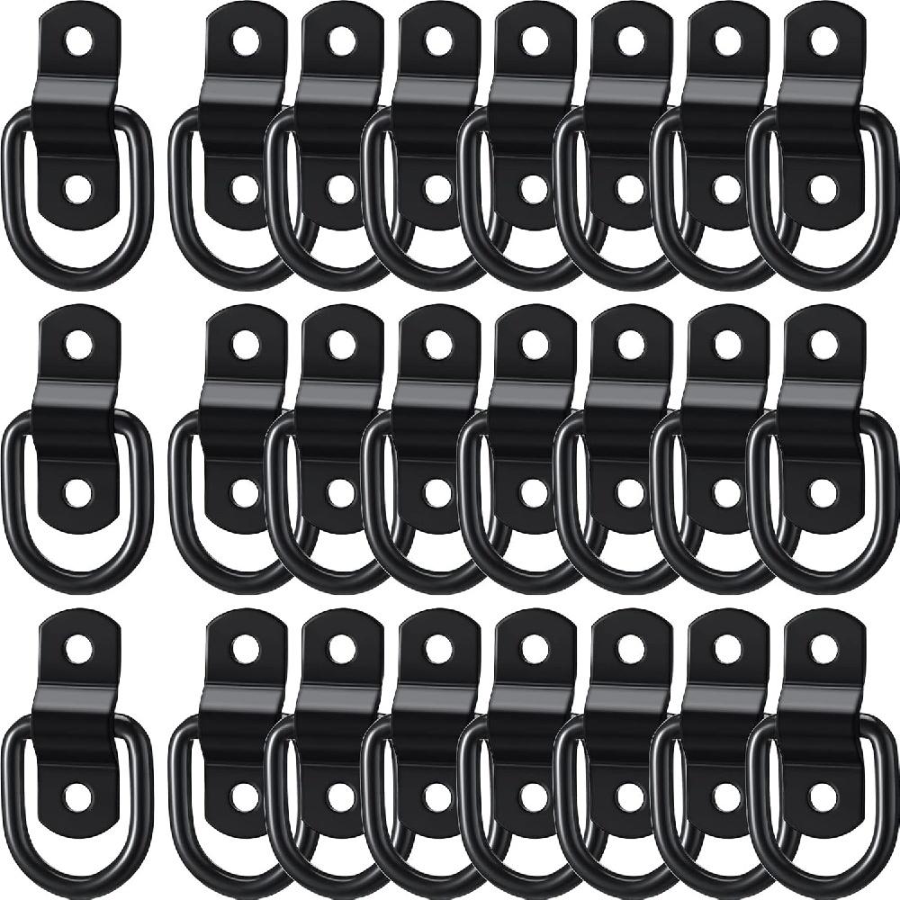 24Pcs Black Silver Galvanized Iron D-Ring Tie Down Anchors With Screws, Two-Hole Cargo Anchor Loops For Van Truck SUV Cabinet Cargo Securing