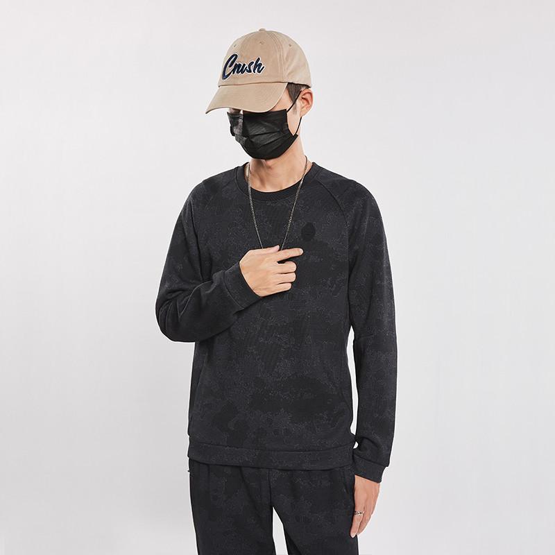 Li-Ning Düz Renk Günlük Bisiklet Yaka Raglan Bol Rahat Uzun Kollu Sweatshirt Erkek sweatshirt Siyah AWDU545-6