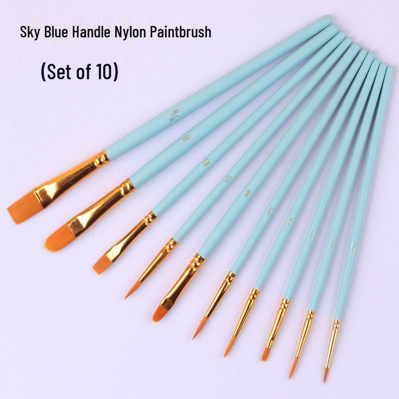 10-Piece Nylon Gouache & Acrylic Paintbrush Set for Students