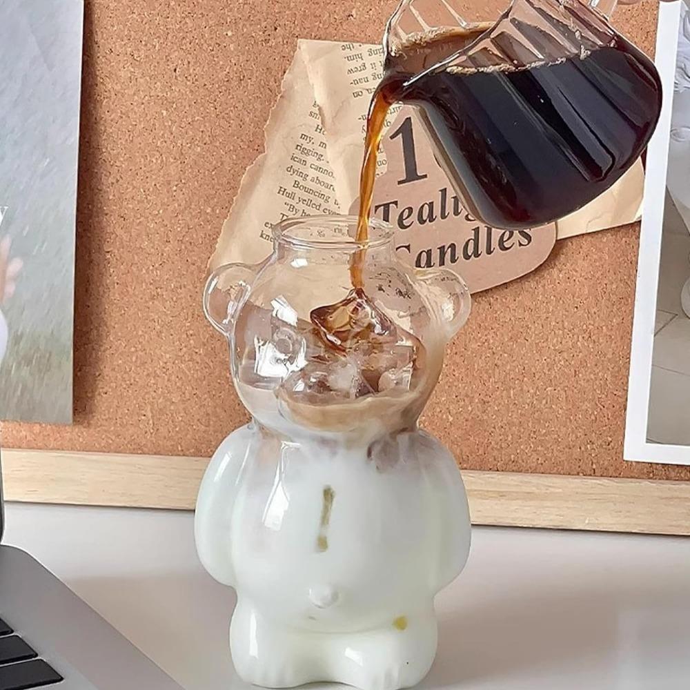 320 ML Kreative Niedliche Bären Kaffeetasse mit Strohhalm Transparente Tasse Bier Milch Kaffee Wasser Tassen Großhandel Glas Drinkware Becher Set