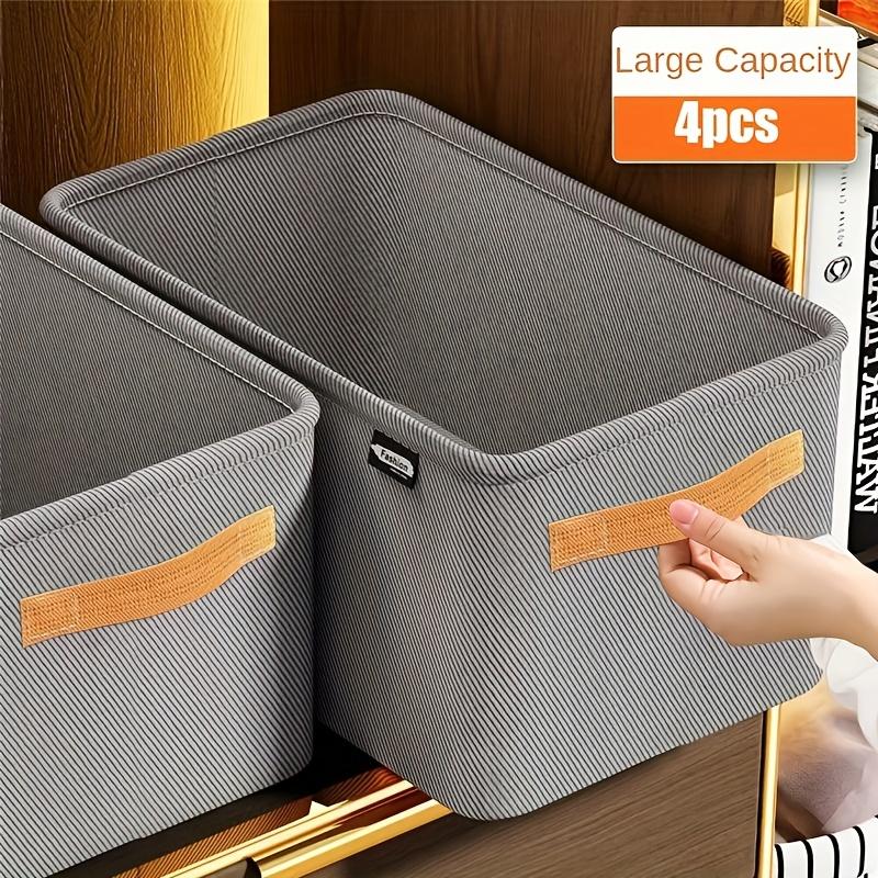 4pz Scatole Classiche in Tessuto per Contenitori con Manici, Pieghevoli Ispessite Contenitori Organizer Multiuso per Vestiti e Organizzazione della Casa, TNT, Grigio