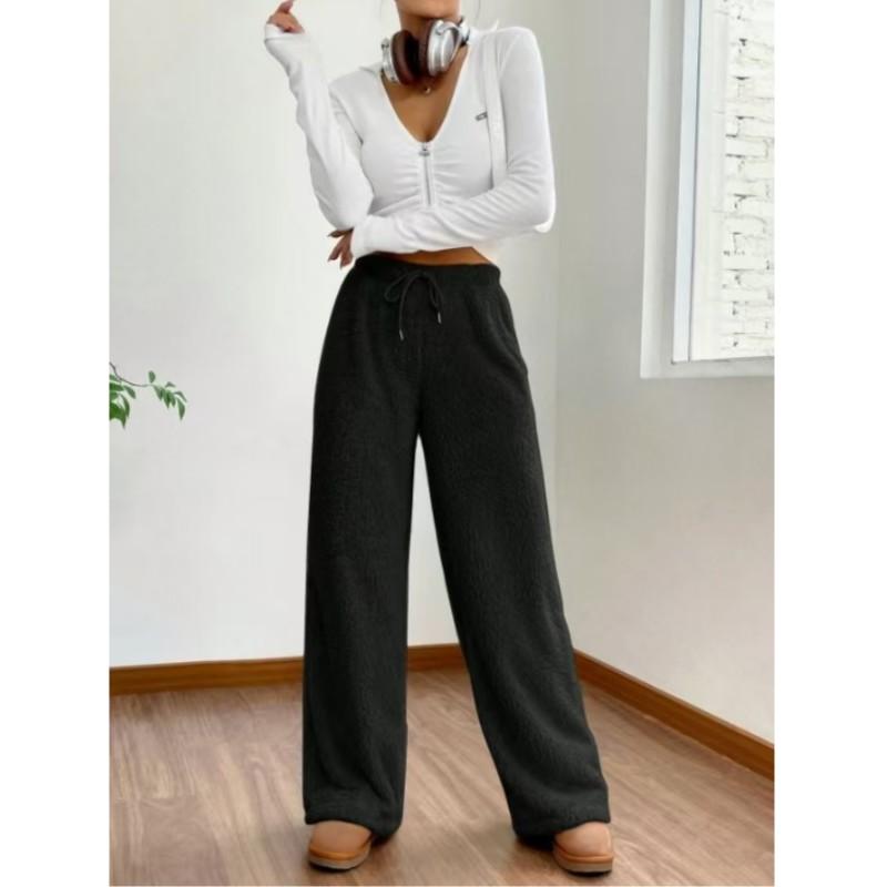 Women's Solid-Color Fleece-Lined Casual Pants Loose Fit & Warm for Fall/Winter
