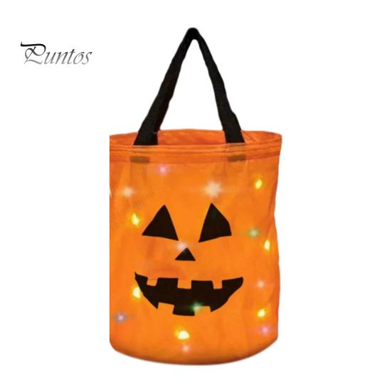 Festival Party Supply for Candy Glowing Pumpkin Bag with LED Lights, Reusable Halloween Treat Spooky Tote Lights Kids, Trick or Handbag Favors