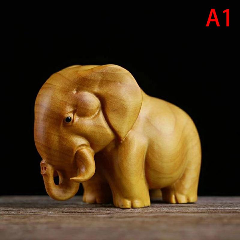 1PC Manual Wood Carving Wooden Product Rhino Hippo Elephant Room Home Decor Car Ornaments Decoration Sculptures & Figurines