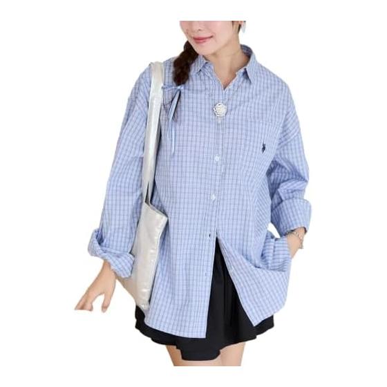 [Wego] Custom Made U.S. POLO ASSN. BIG Shirt Big Large Size Loose Logo Embroidery Plain Clothes Tops Outerwear Spring Summer Autumn Winter Women s