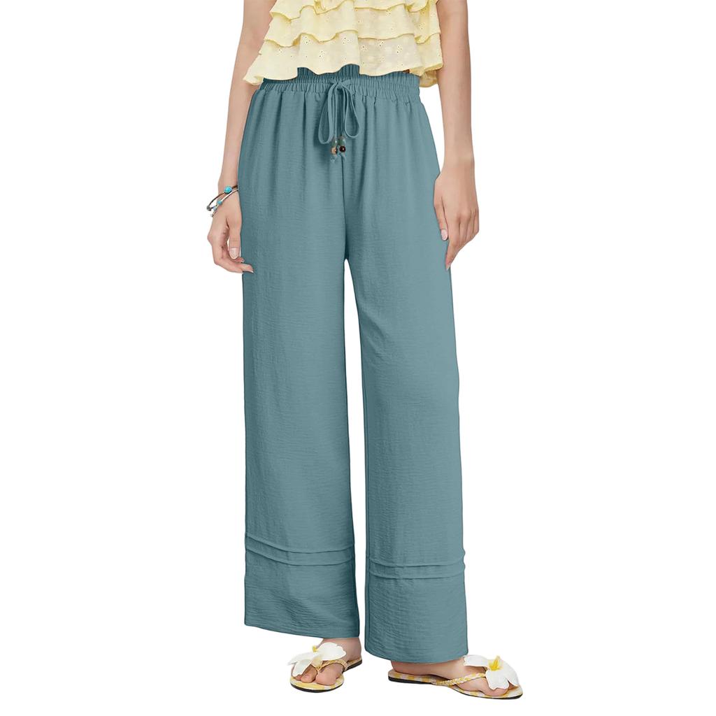 Pantalons Larges Pour Femmes Pantalons Élastiques à Cordon de Serrage Avec Poches Vêtements d'Été pour Vacances à la Plage