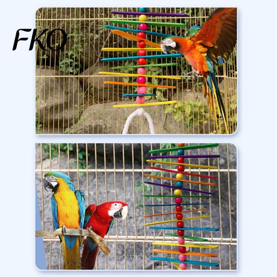 Parrot Anxiety Relief Toy Wooden Strips Toy, Bird Chew with Colorful Beads, Chewing And Climbing Cage Accessory for Budgie Conure