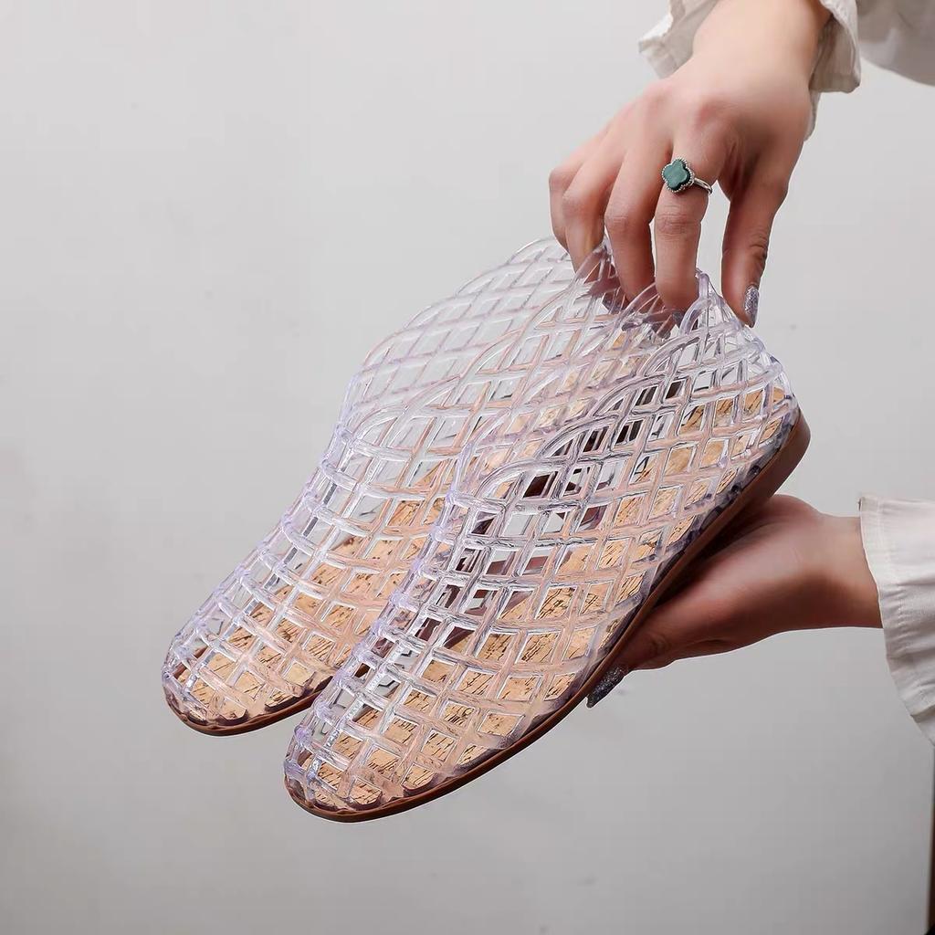 Fashion 2025 Women New Beach Fashion Flat Sandals with Hollow PVC Breathable Summer Outerwear Baotou Bag Breathable Casual Jelly Sandals
