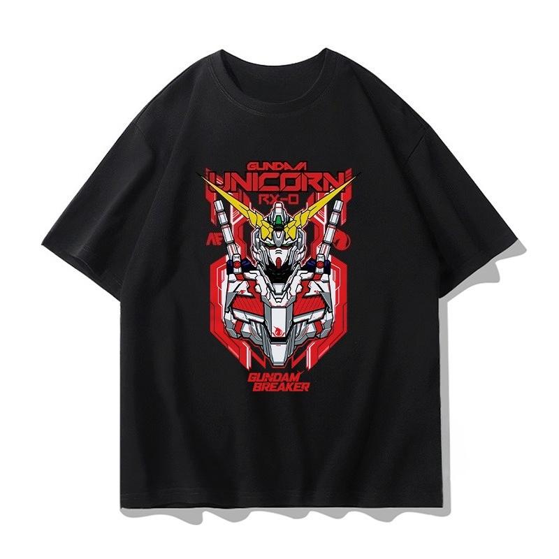 Mobile Suit Gundam Animation Derivatives Loose Shortsleeved Mens and Womens Tshirts Summer Mecha Printing Casual Clothing