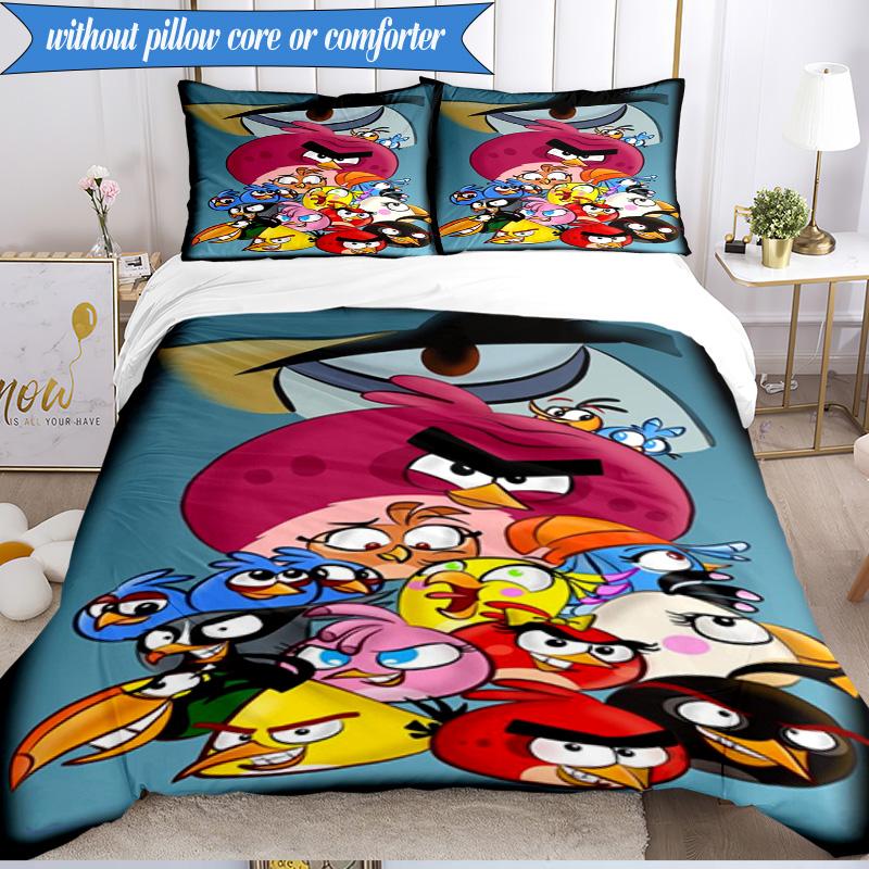 Red Birds Characters Collage 3pcs K-pop music group Bedding set,Ideal for Bedroom, Dormitory,Including Duvet Cover And 2pcs Pillowcases,Fan gifts