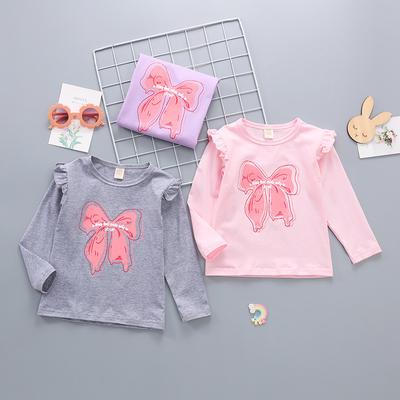 Dziewczęce T-shirty Dla Małych i Średnich Dzieci Casualowe T-shirty z Okrągłym Dekoltem i Długim Rękawem do Noszenia pod Spód Dla Dziecięcych Topów