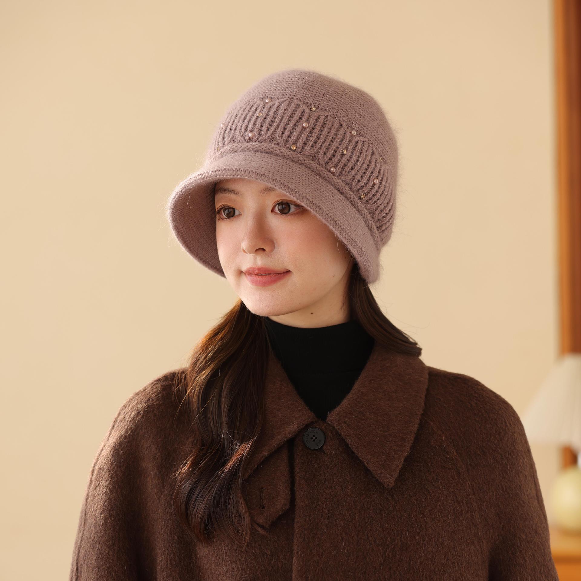 

Autumn and Winter Warm Rabbit Fur Hat Women s Middle-aged and Elderly Cold-proof Ear Protection Hat Fashion Knitted Hat single hat верблюд