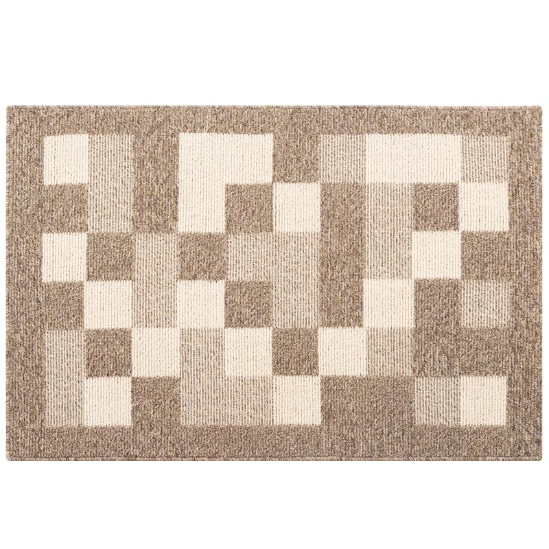 Brown Checkered Striped Washable Polypropylene Entrance Doormat
