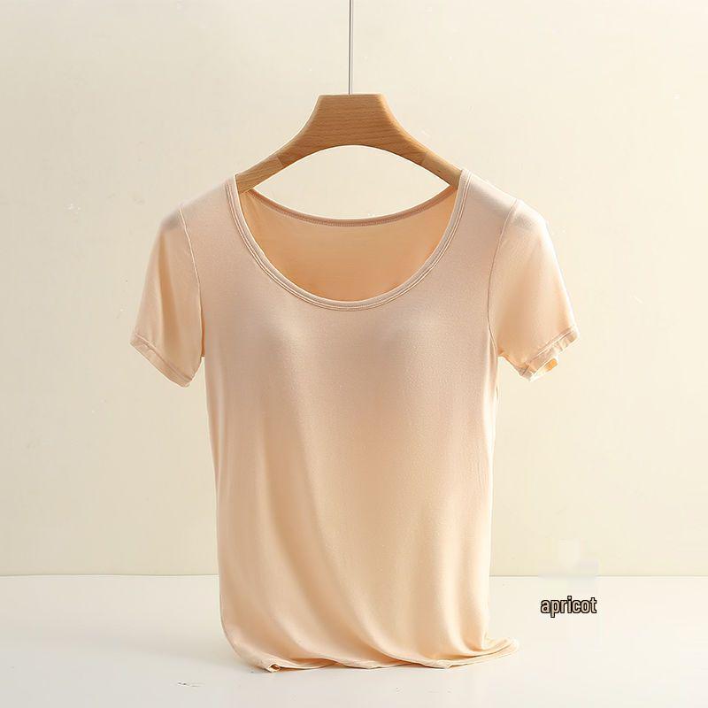 

Plus Size High-Quality Modal Padded Outerwear Round Neck Short Sleeve Top L абрикосовий