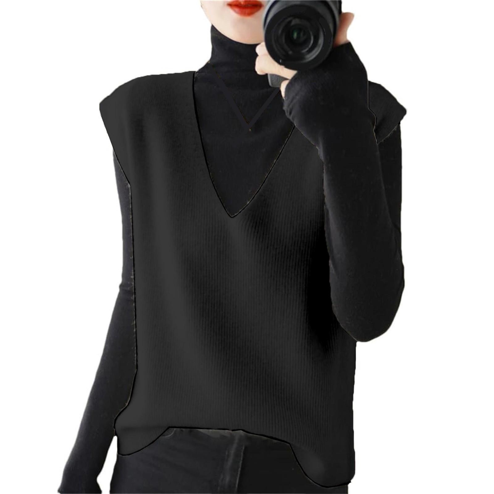 

Женский модный жилет с V-образным вырезом, пуловер, свитер без рукавов, корейская версия, свободный повседневный свитер, куртка XXL чёрный