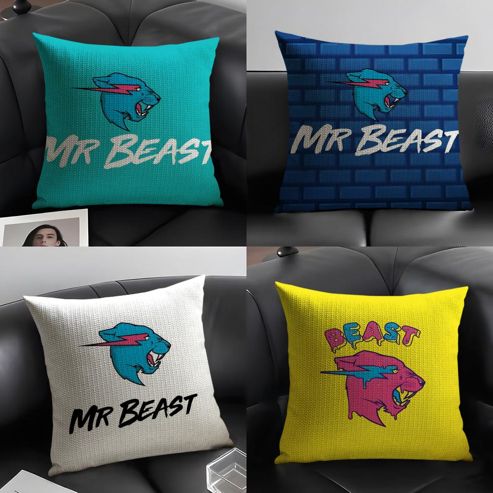Anime Mr Gaming B-beast Pillow Case Natural Linen Double-Sided Printing Sofa Home Decor Cushion Cover