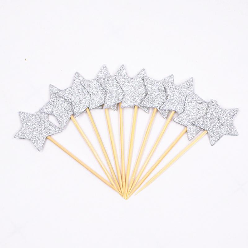 10pcs Mini Heart Star Glitter Series Cake Decoration Inserts Cupcake Toppers Decorating Wedding Birthday Party Decorations