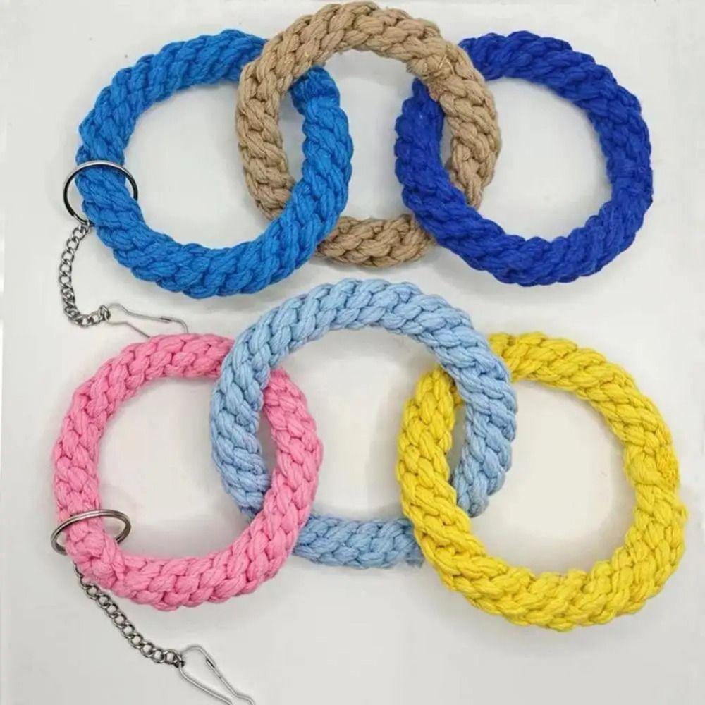DIY Hamster Climbing Rope Toys Handcrafted Chew-Proof Bird Rope Swing Colorful Triple Ring Hanging Swing Cage Exercising