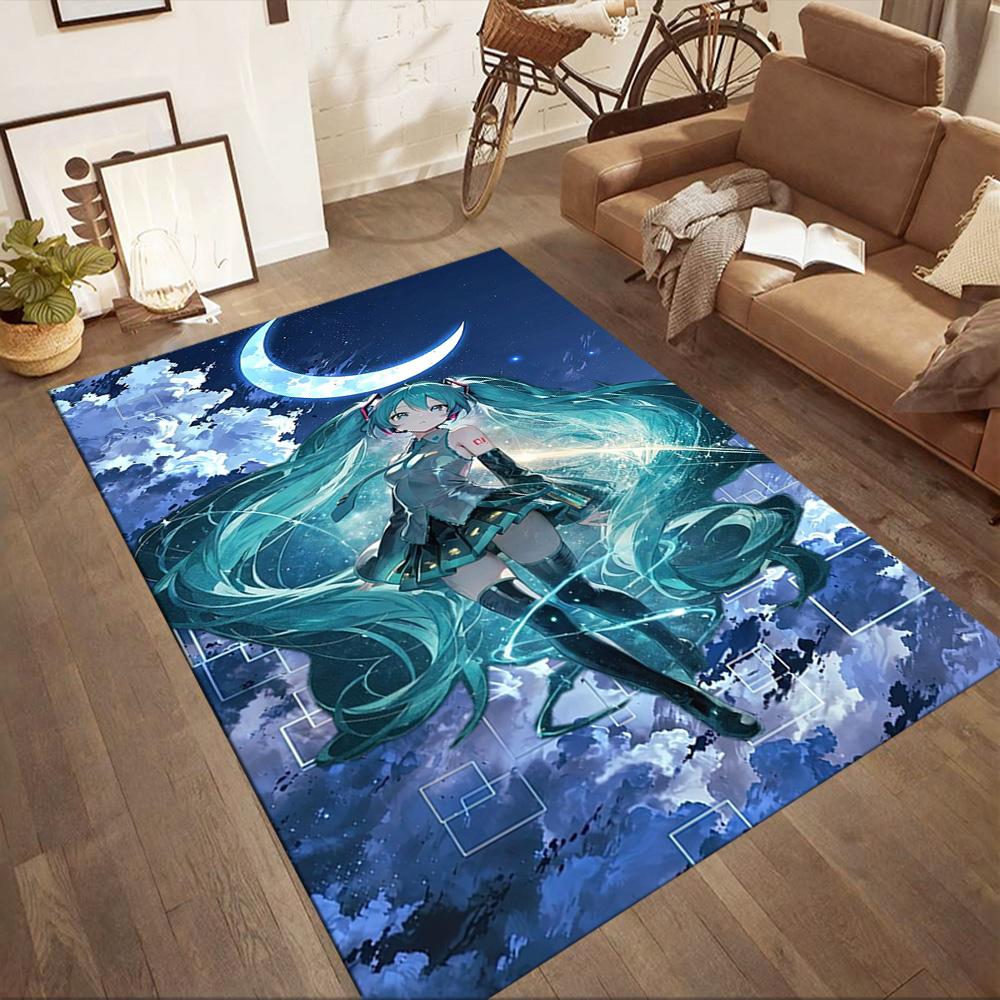 Hatsune Miku On The Moon Square rugs are a great choice for living rooms, bedrooms, home décor, and as gifts.