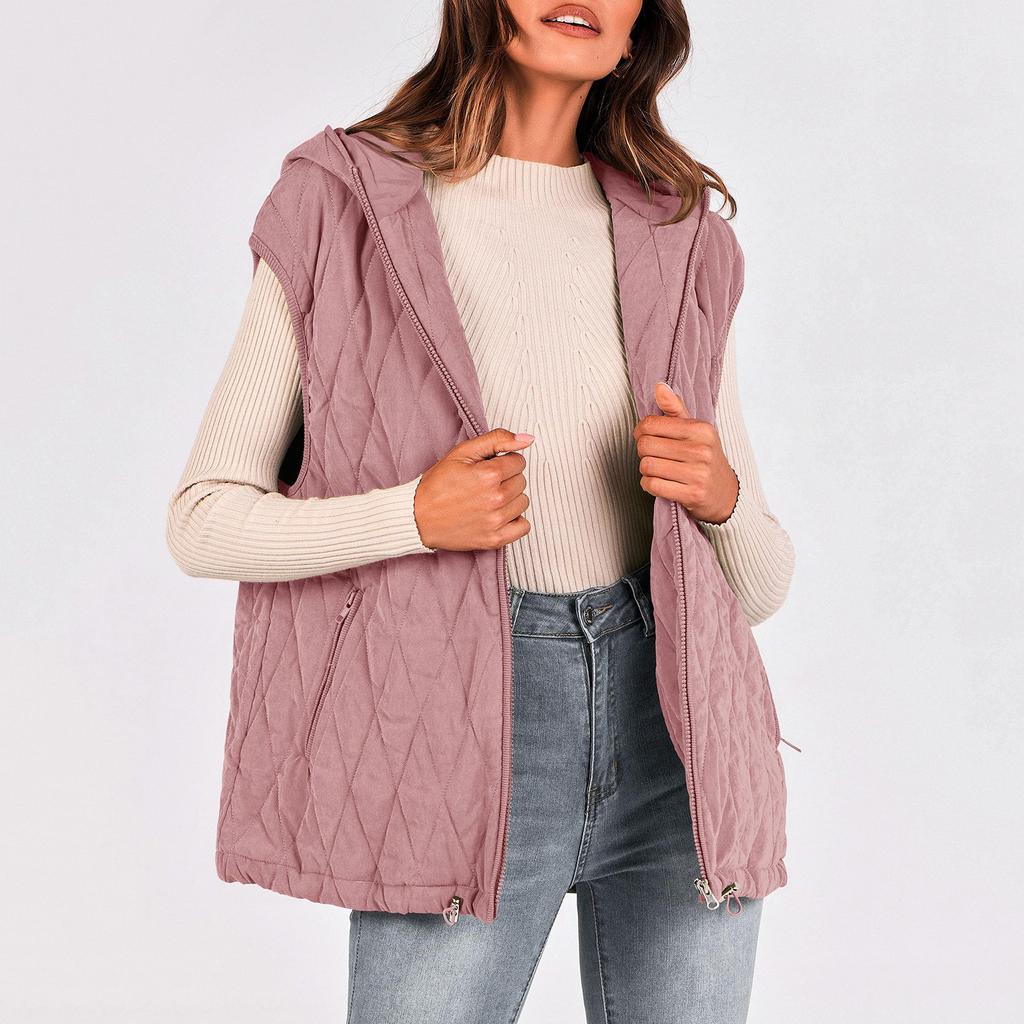 Women's Winter Tank Top Sleeveless Lightweight Stand Collar Zip Solid Quilted Vest