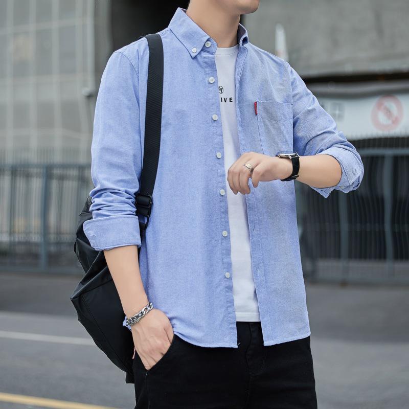 Men's Slim-Fit Long-Sleeve Oxford Shirt - Spring/Autumn Casual & Breathable