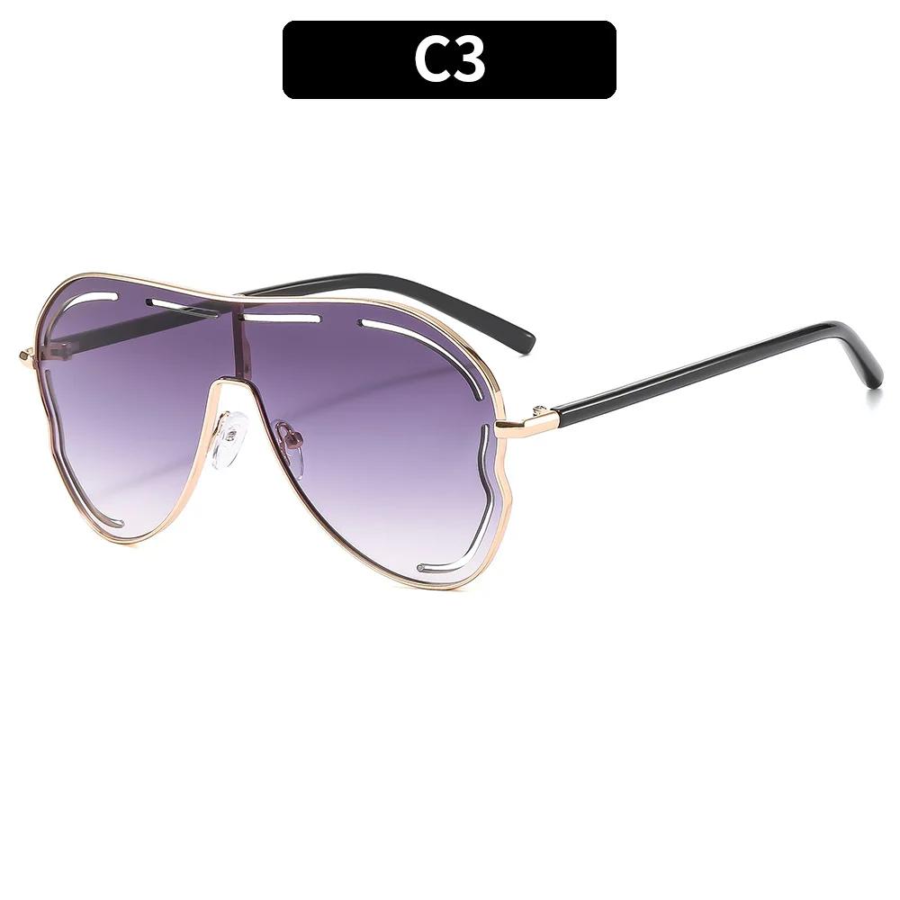 Lunettes de soleil Punk Monobloc pour Femmes Grande Taille Bouclier Marque de Luxe Carrées Métal UV400 Monture Large Lunettes 1PC