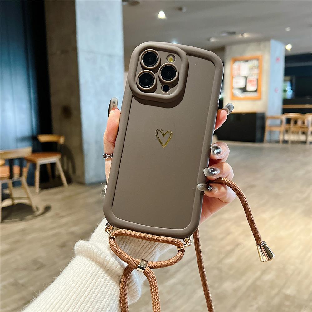 

Crossbody Lanyard Heart Silicone Soft Case For iPhone 17 16 15 Pro Max 14 13 12 11 XR XS Plus Camera Protection Shockproof Cover For iPhone 17 Pro&Case & Strap