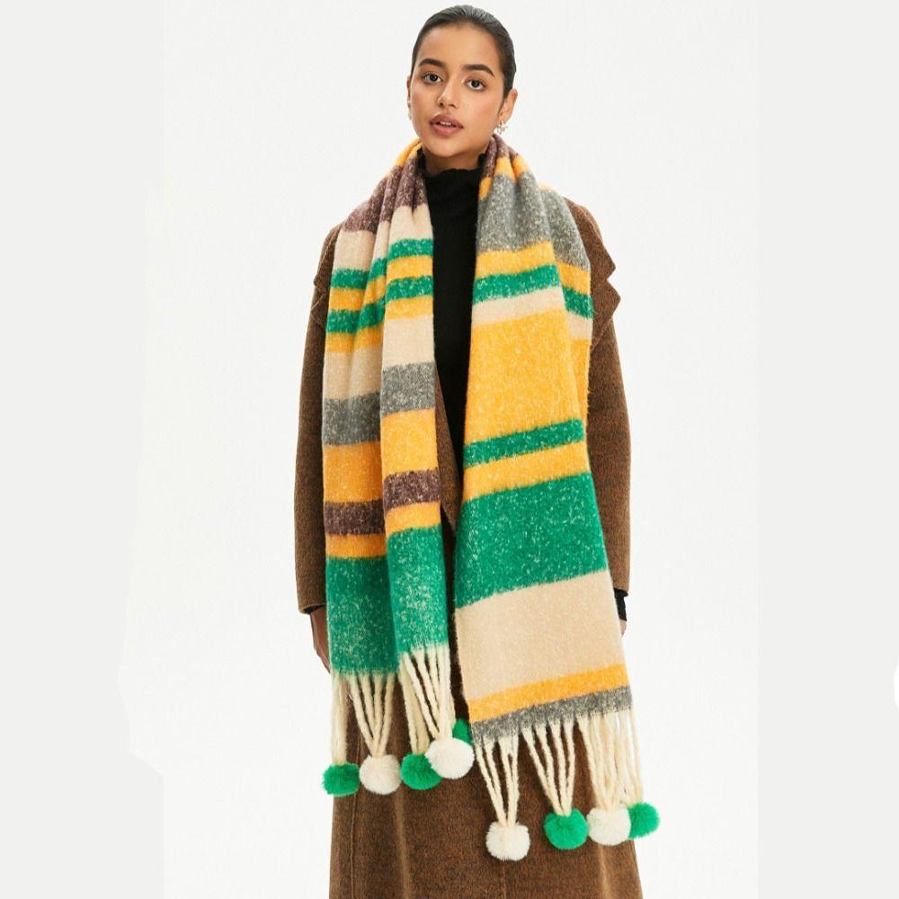 Mohair Rainbow Tassel Shawl Loop Yarn Winter Cashmere Scarves Simple Women Cape Girl