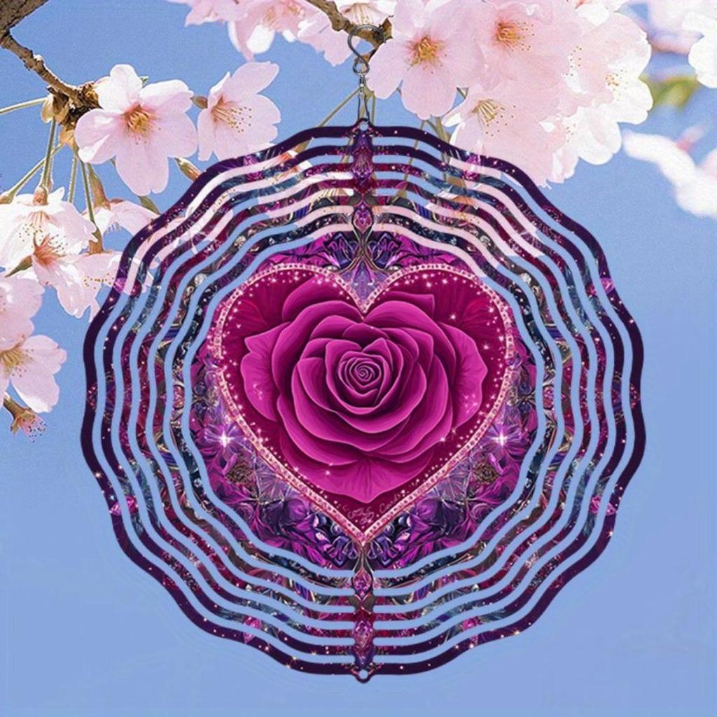 Elegant 2D Mandala Wind Chime - Romantic Pink Rose Metal Design, Outdoor Garden Decor with Soothing Wind-Powered Chimes for Patio