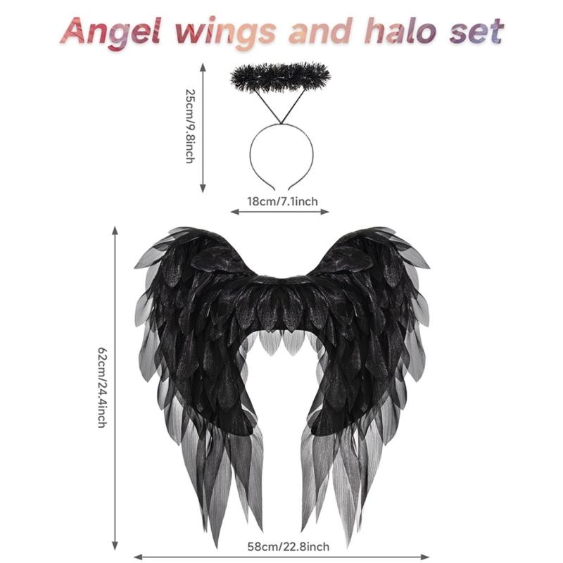 Angel Costume Accessory with Halos Headband Fairys Angel Wing Fairys Angel Wing for Halloween Cosplay Photograph Prop